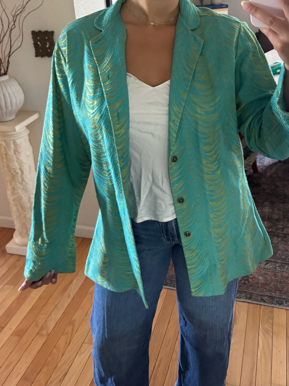 Vintage sears blue and turquoise feather blazer